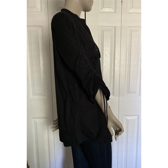 TORY BURCH BLACK COTTON MOCK COLLAR 3/4 SLEEVE BLOUSE SIZE 4-POCKETS - Picture 9 of 13